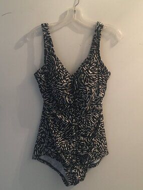 Azul One Piece Swimsuit Black and White Zebra Print Size 16 NWOT